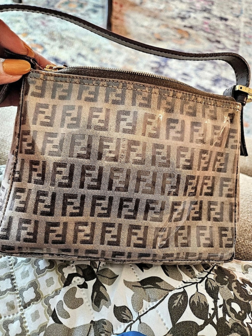 Fendi Zucca monogram  bag Brown & Beige With COA Pochette Style